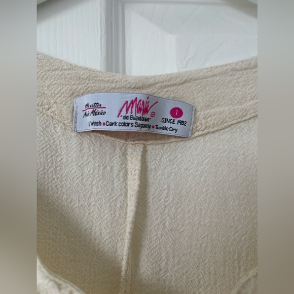 Maria De Guadalajara Vintage Cotton Gauze Top Women's Boho Size L Cream Tunic - Picture 2 of 5